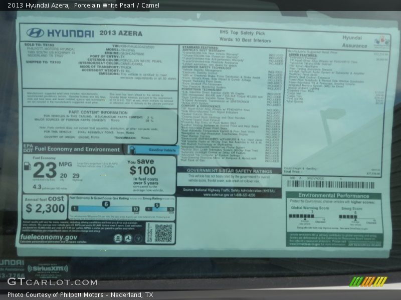 Porcelain White Pearl / Camel 2013 Hyundai Azera
