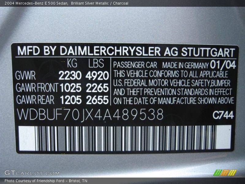 Brilliant Silver Metallic / Charcoal 2004 Mercedes-Benz E 500 Sedan
