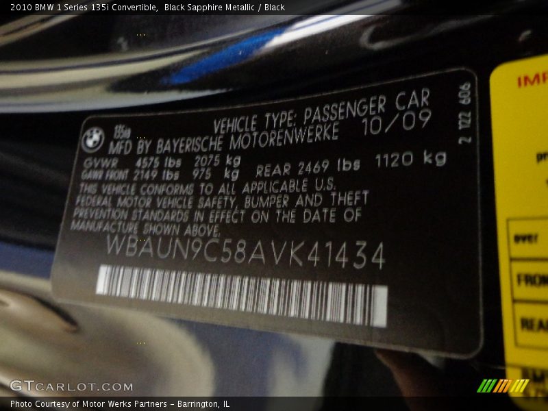 Black Sapphire Metallic / Black 2010 BMW 1 Series 135i Convertible