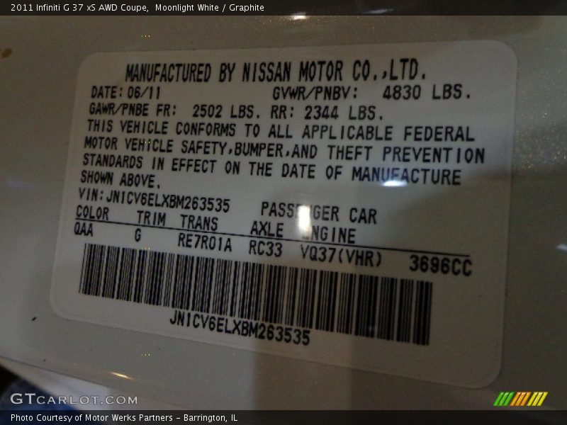 Moonlight White / Graphite 2011 Infiniti G 37 xS AWD Coupe