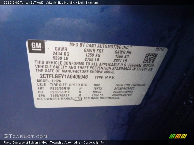 Atlantic Blue Metallic / Light Titanium 2010 GMC Terrain SLT AWD