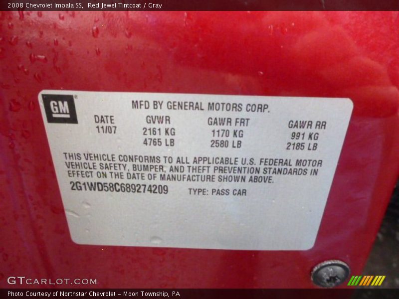 Red Jewel Tintcoat / Gray 2008 Chevrolet Impala SS