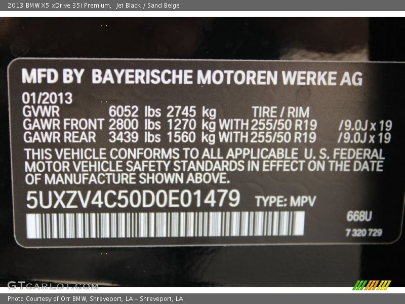 2013 X5 xDrive 35i Premium Jet Black Color Code 668