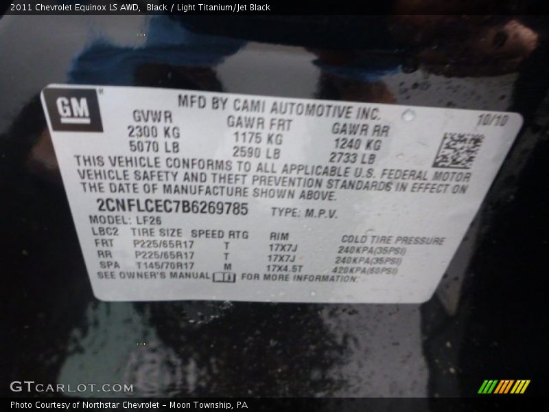 Black / Light Titanium/Jet Black 2011 Chevrolet Equinox LS AWD