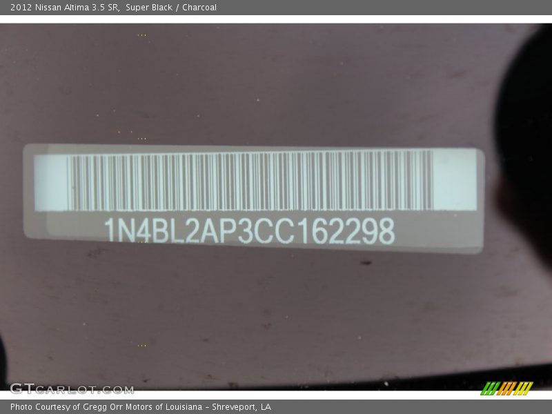 Super Black / Charcoal 2012 Nissan Altima 3.5 SR