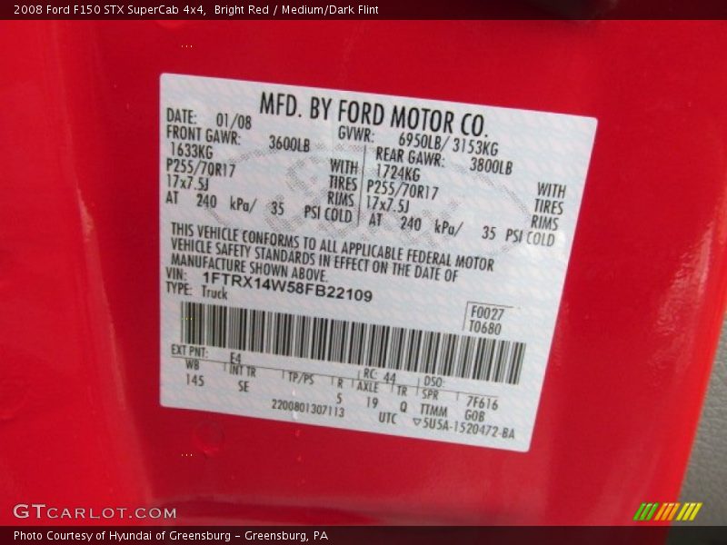 2008 F150 STX SuperCab 4x4 Bright Red Color Code E4