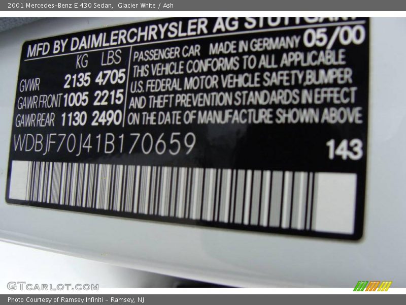 Glacier White / Ash 2001 Mercedes-Benz E 430 Sedan