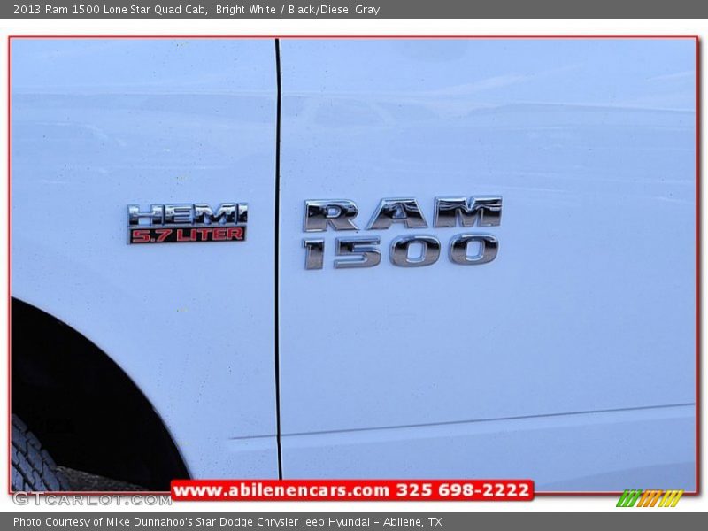 Bright White / Black/Diesel Gray 2013 Ram 1500 Lone Star Quad Cab