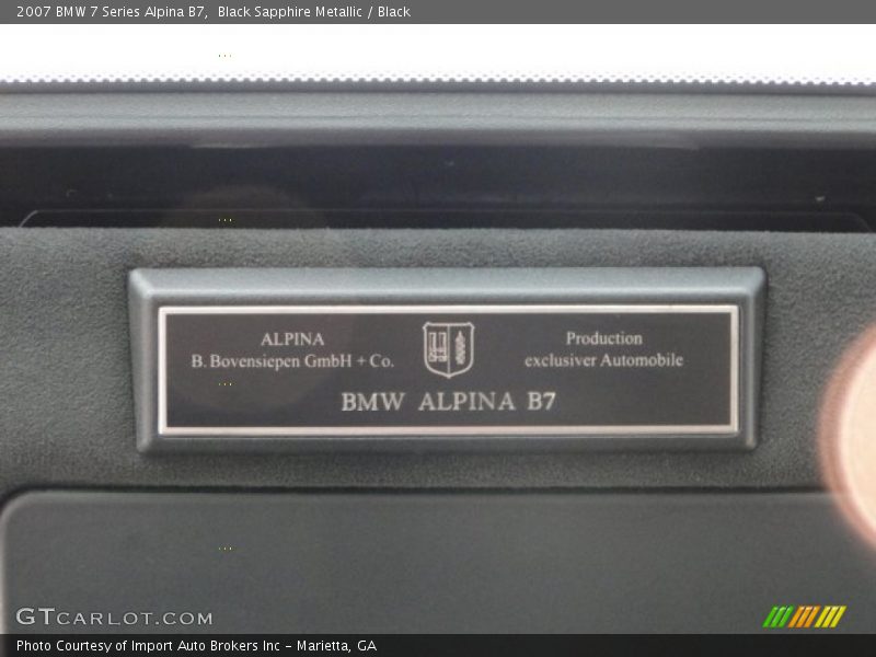Black Sapphire Metallic / Black 2007 BMW 7 Series Alpina B7