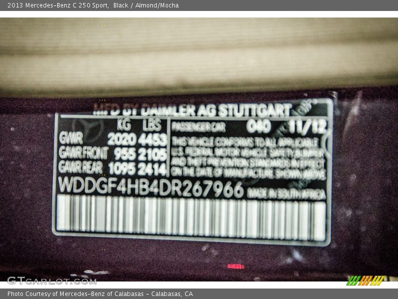 Black / Almond/Mocha 2013 Mercedes-Benz C 250 Sport