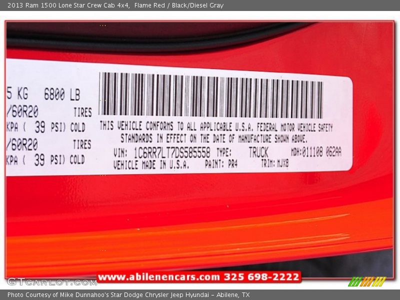 Flame Red / Black/Diesel Gray 2013 Ram 1500 Lone Star Crew Cab 4x4