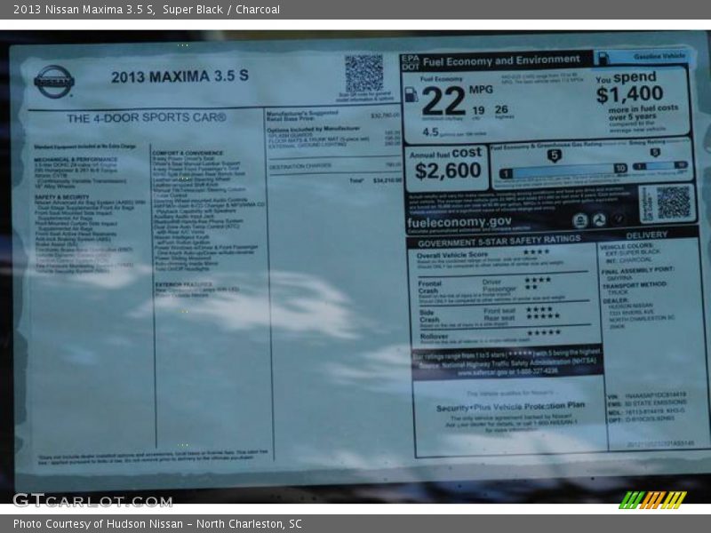 Super Black / Charcoal 2013 Nissan Maxima 3.5 S