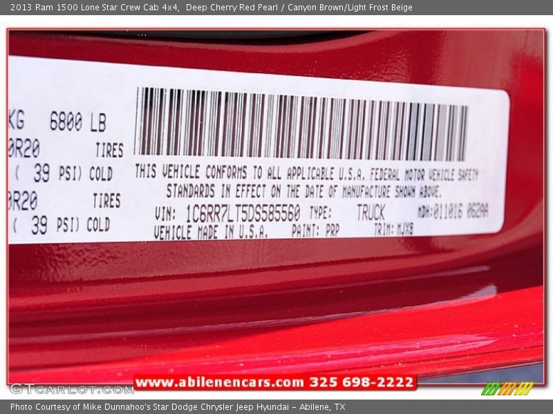 Deep Cherry Red Pearl / Canyon Brown/Light Frost Beige 2013 Ram 1500 Lone Star Crew Cab 4x4