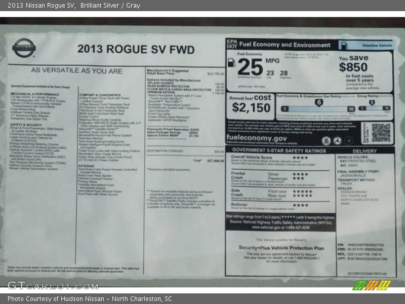 2013 Rogue SV Window Sticker