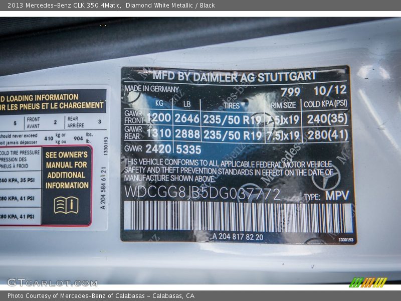 Diamond White Metallic / Black 2013 Mercedes-Benz GLK 350 4Matic