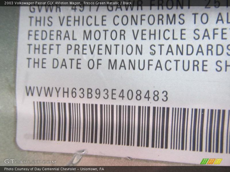 Fresco Green Metallic / Black 2003 Volkswagen Passat GLX 4Motion Wagon