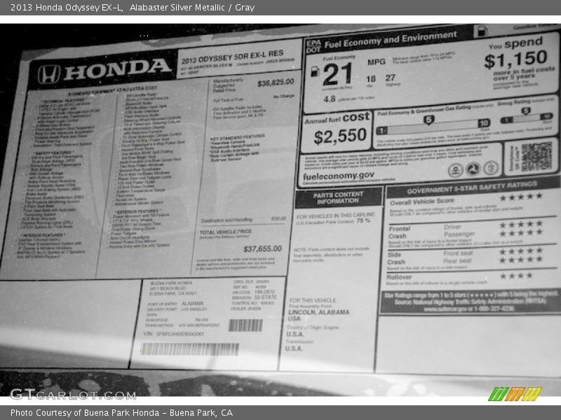 Alabaster Silver Metallic / Gray 2013 Honda Odyssey EX-L