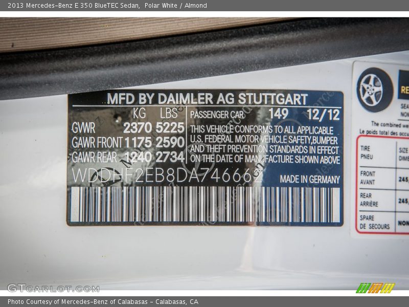 Polar White / Almond 2013 Mercedes-Benz E 350 BlueTEC Sedan