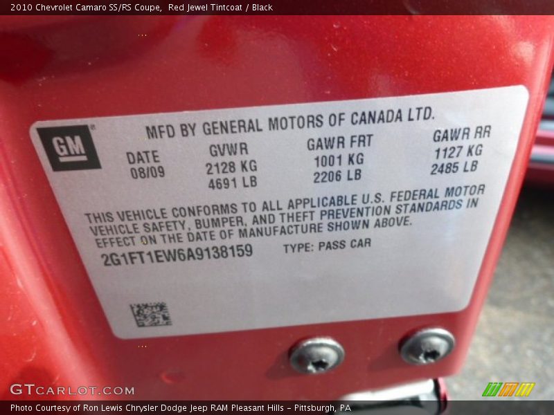 Red Jewel Tintcoat / Black 2010 Chevrolet Camaro SS/RS Coupe