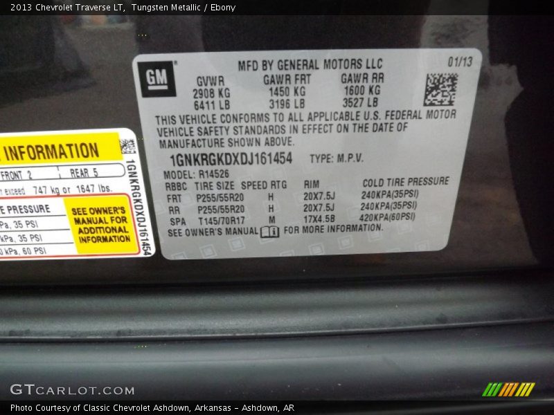 Tungsten Metallic / Ebony 2013 Chevrolet Traverse LT