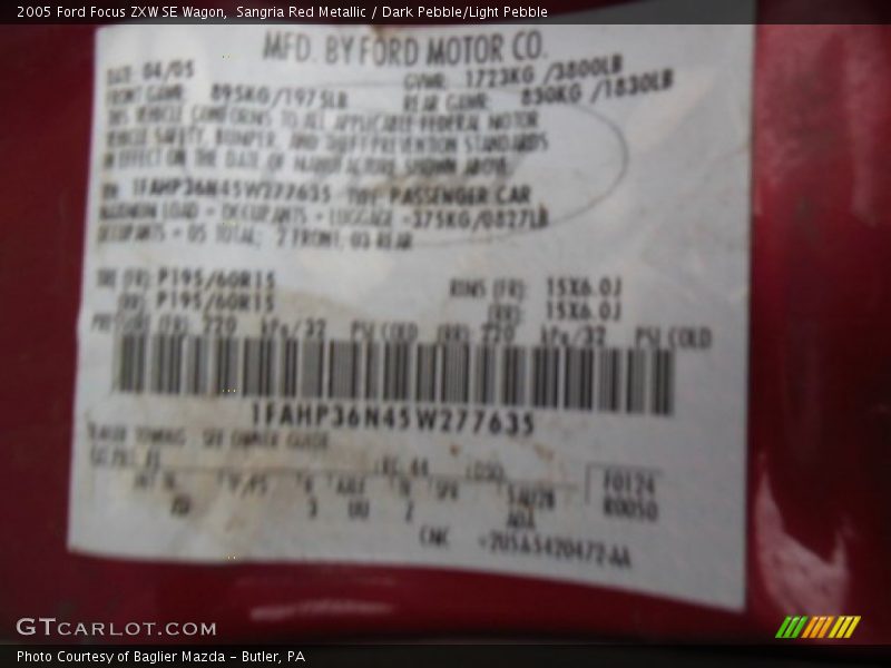 Sangria Red Metallic / Dark Pebble/Light Pebble 2005 Ford Focus ZXW SE Wagon