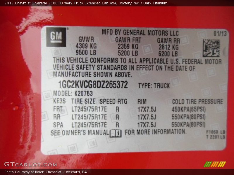 Victory Red / Dark Titanium 2013 Chevrolet Silverado 2500HD Work Truck Extended Cab 4x4