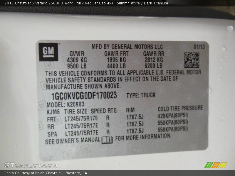 Summit White / Dark Titanium 2013 Chevrolet Silverado 2500HD Work Truck Regular Cab 4x4