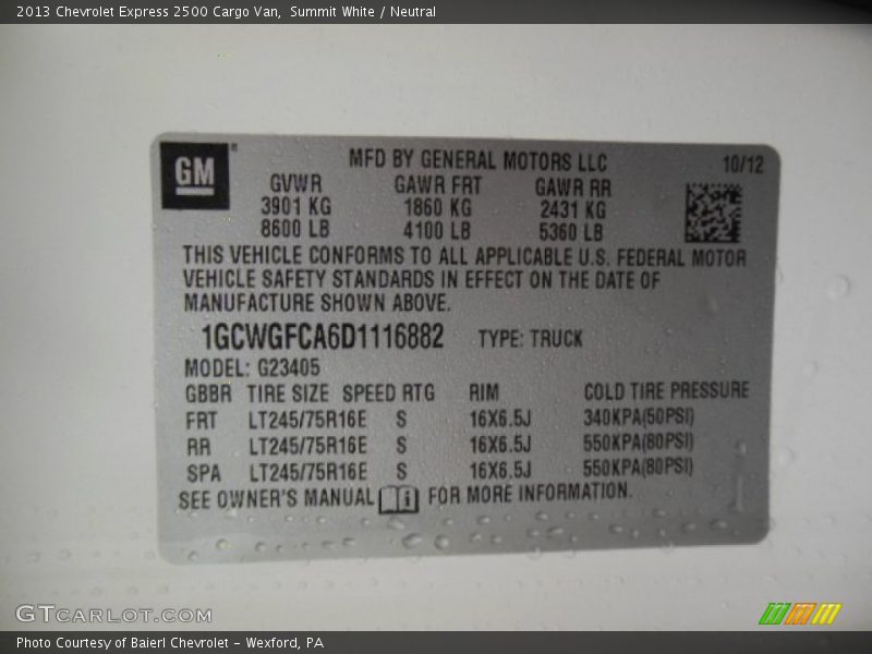 Summit White / Neutral 2013 Chevrolet Express 2500 Cargo Van