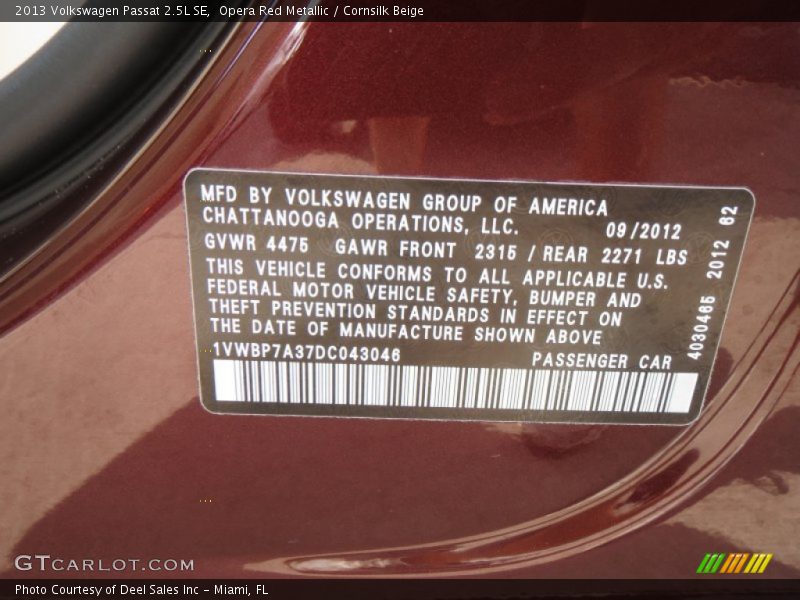 Opera Red Metallic / Cornsilk Beige 2013 Volkswagen Passat 2.5L SE