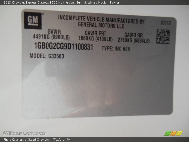 Summit White / Medium Pewter 2013 Chevrolet Express Cutaway 3500 Moving Van