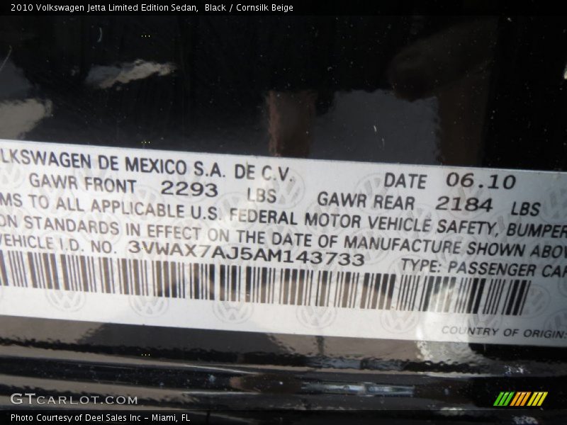 Black / Cornsilk Beige 2010 Volkswagen Jetta Limited Edition Sedan