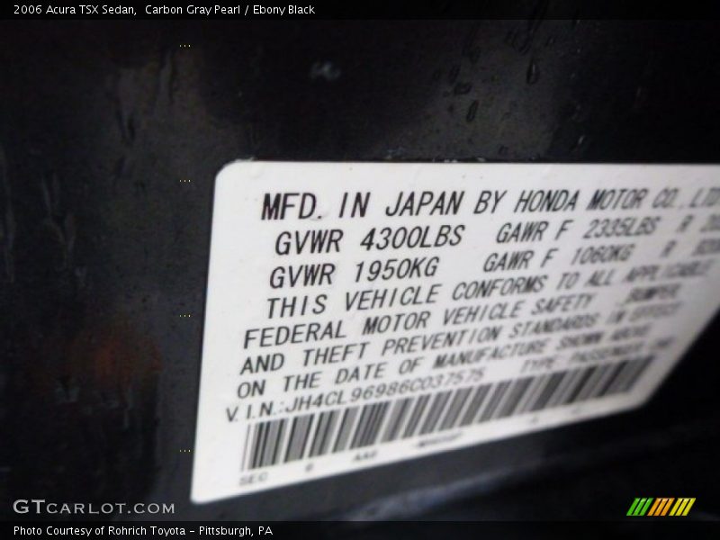 Carbon Gray Pearl / Ebony Black 2006 Acura TSX Sedan