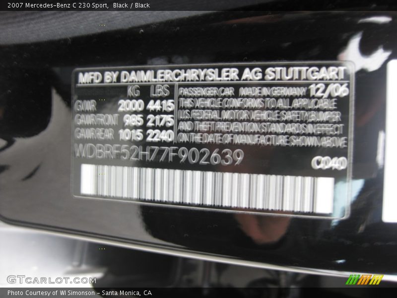 Black / Black 2007 Mercedes-Benz C 230 Sport