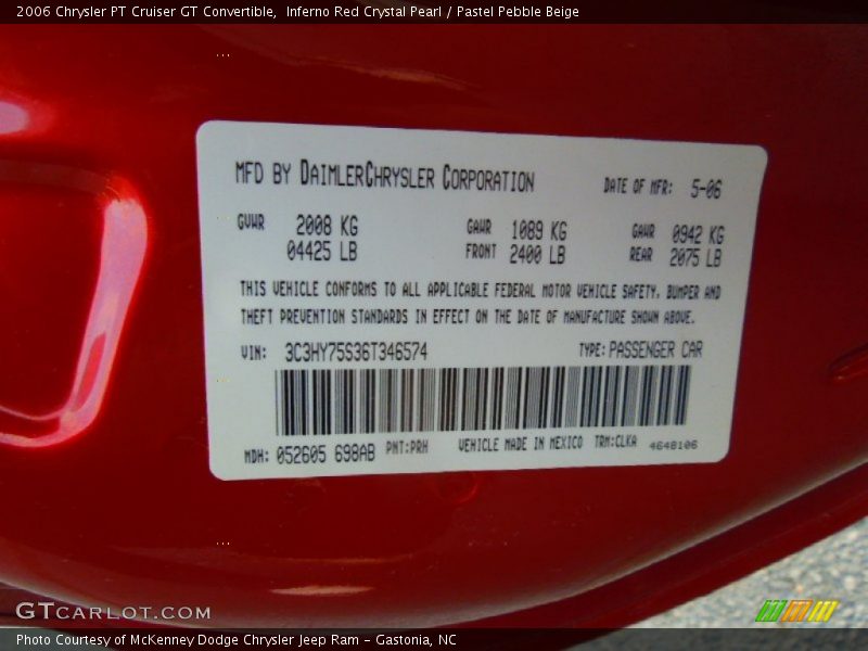 Inferno Red Crystal Pearl / Pastel Pebble Beige 2006 Chrysler PT Cruiser GT Convertible