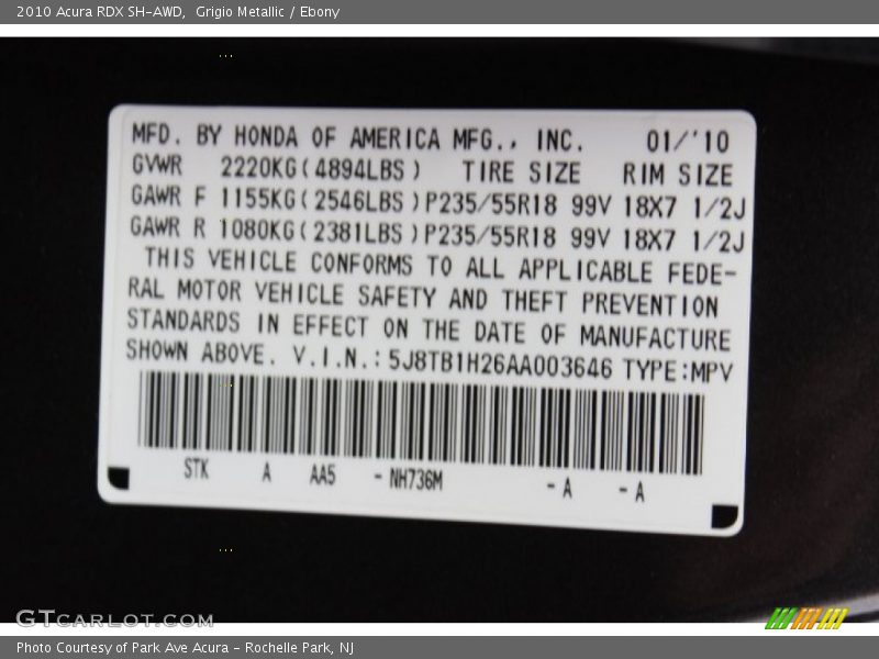 Grigio Metallic / Ebony 2010 Acura RDX SH-AWD