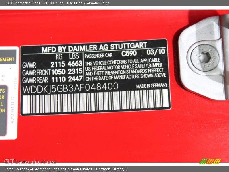 Mars Red / Almond Beige 2010 Mercedes-Benz E 350 Coupe