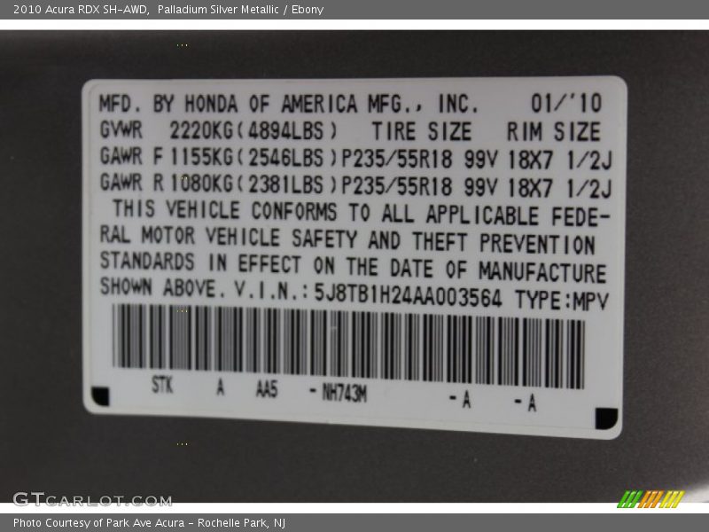 Palladium Silver Metallic / Ebony 2010 Acura RDX SH-AWD