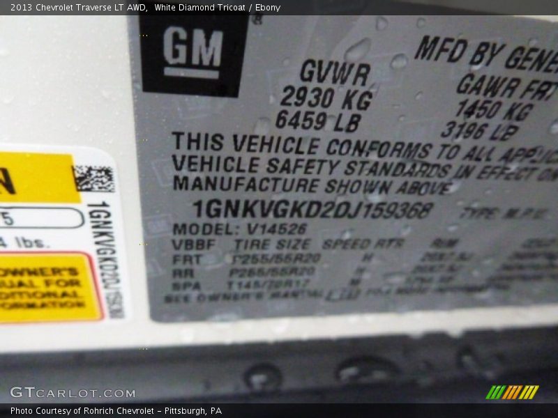 White Diamond Tricoat / Ebony 2013 Chevrolet Traverse LT AWD