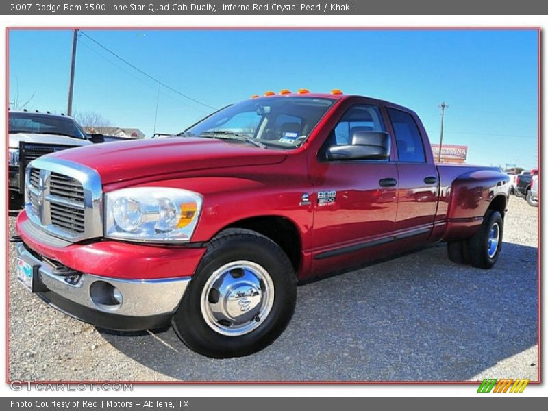 Inferno Red Crystal Pearl / Khaki 2007 Dodge Ram 3500 Lone Star Quad Cab Dually