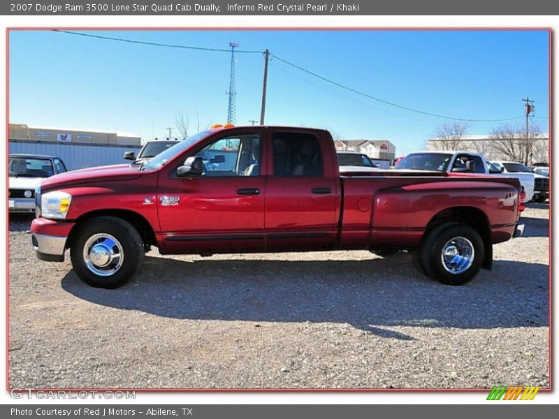 Inferno Red Crystal Pearl / Khaki 2007 Dodge Ram 3500 Lone Star Quad Cab Dually