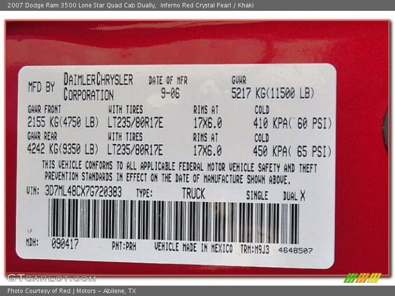 Inferno Red Crystal Pearl / Khaki 2007 Dodge Ram 3500 Lone Star Quad Cab Dually