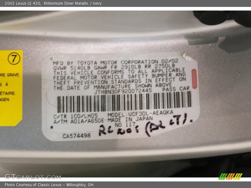 Millennium Silver Metallic / Ivory 2002 Lexus LS 430