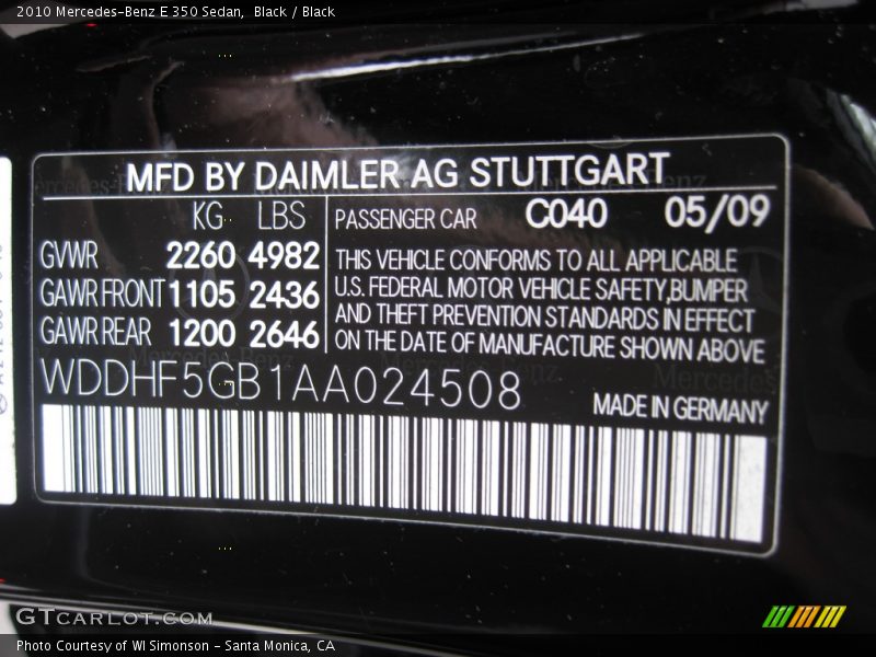 Black / Black 2010 Mercedes-Benz E 350 Sedan
