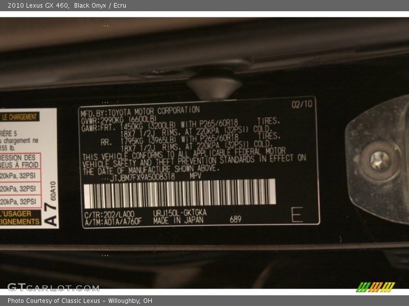 Black Onyx / Ecru 2010 Lexus GX 460