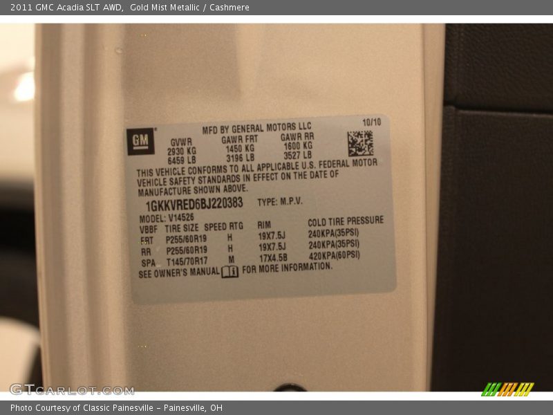 Gold Mist Metallic / Cashmere 2011 GMC Acadia SLT AWD