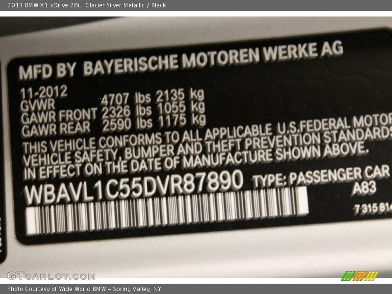 2013 X1 xDrive 28i Glacier Silver Metallic Color Code A83