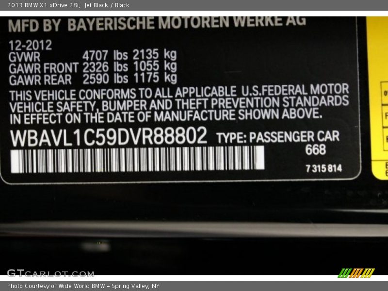 2013 X1 xDrive 28i Jet Black Color Code 668