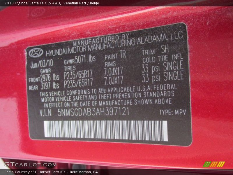 Venetian Red / Beige 2010 Hyundai Santa Fe GLS 4WD
