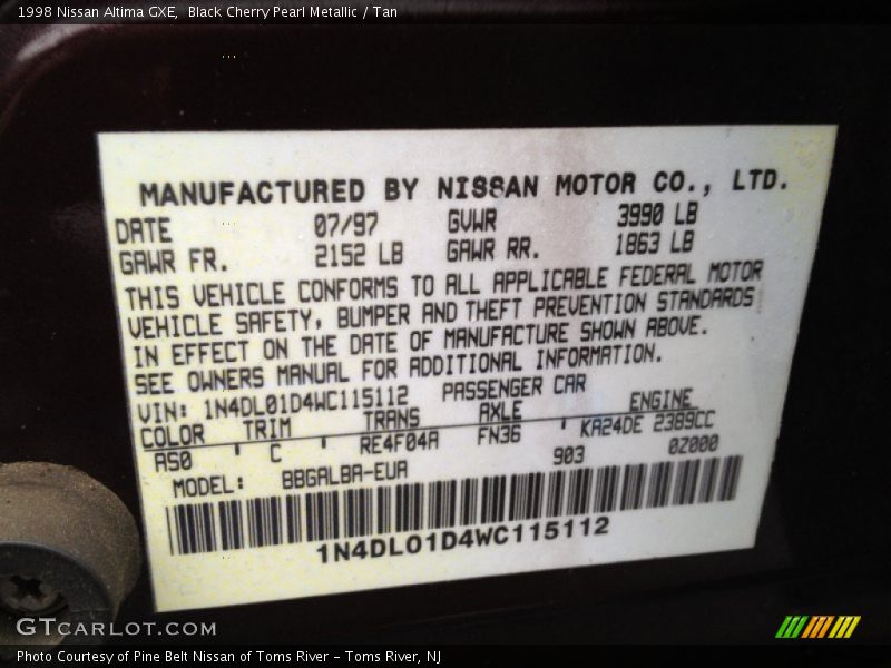 Black Cherry Pearl Metallic / Tan 1998 Nissan Altima GXE