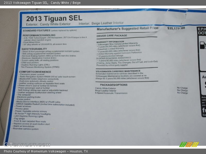 Candy White / Beige 2013 Volkswagen Tiguan SEL